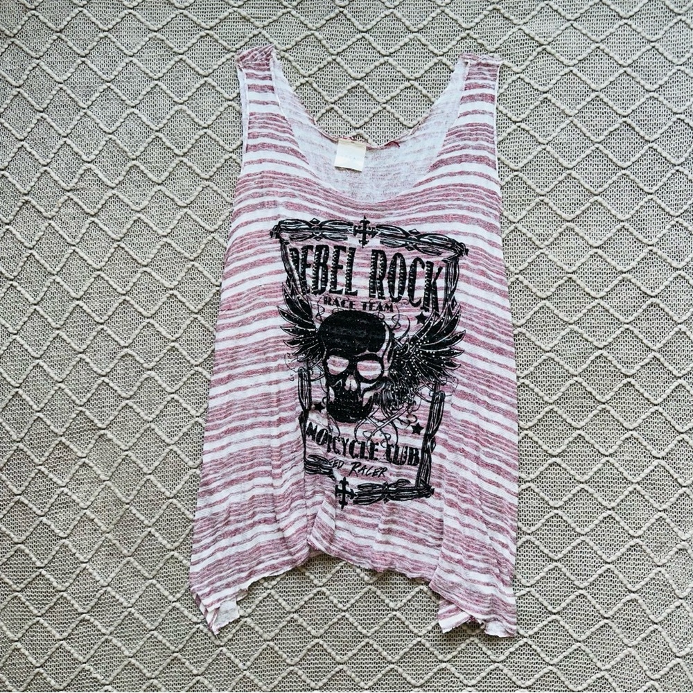 Vocal Motorcycle Club Asymmetrical Sleeveless Tank Top Striped Large L